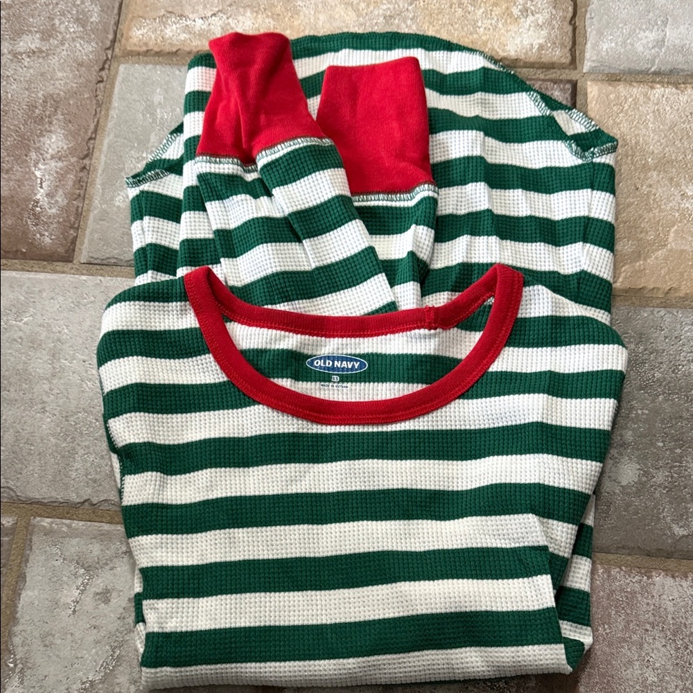 Old Navy Green and White Striped Pajama top
